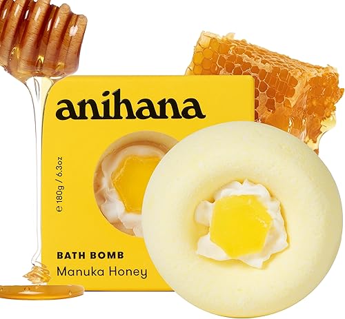 ANIHANA Bomba de baño con aceite de coco, sin parabenos, rociadores de lujo hechos a mano, refrescante aroma a miel de manuka, 6.3 onzas