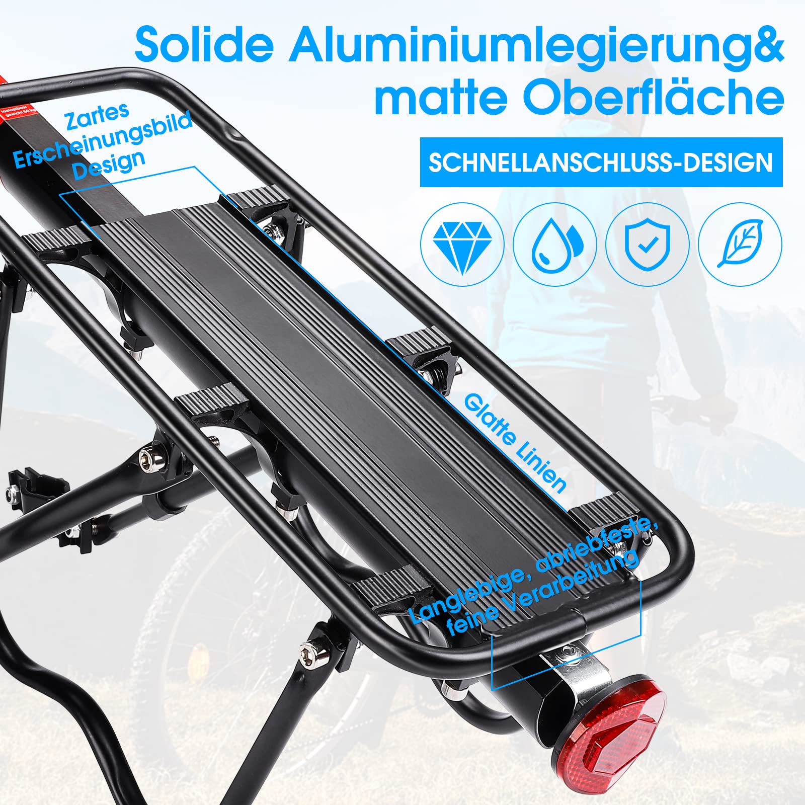 West Biking Gepäckträger Mountainbike - Stabil Robust MTB Aluminium Fahrradgepäckträger, Einfache Montage, Fahrrad Hinten Maximalbelastung 50kg