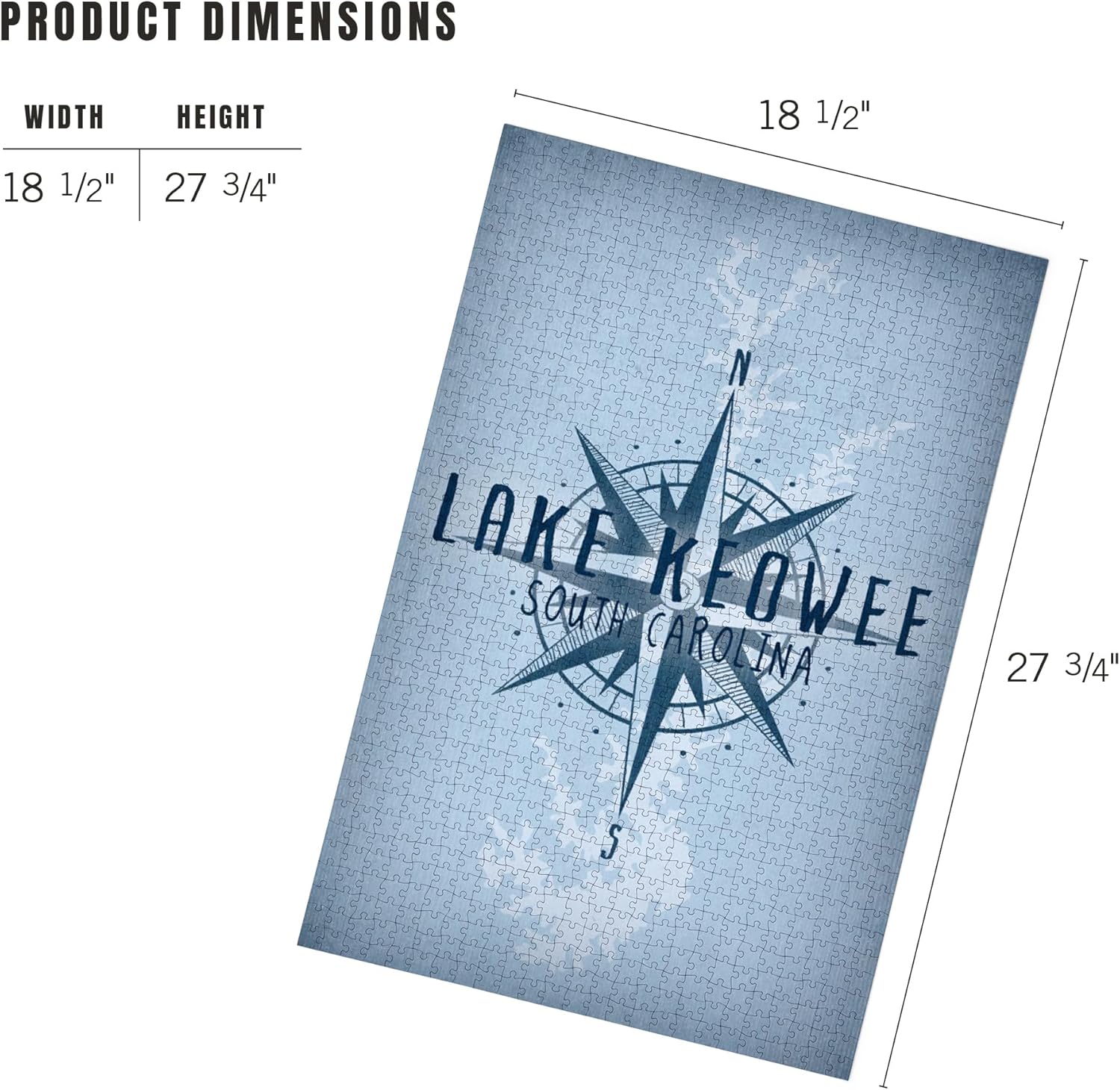 Lantern Press Lake Keowee, South Carolina, Lake Essentials, Lake and Compass 1000 Piece Jigsaw Puzzle for Adults, Made in USA with Reference Poster
