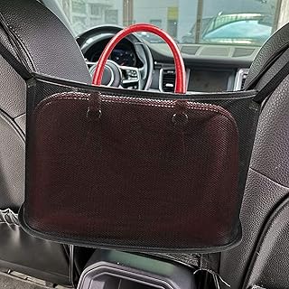 Iwinna Car Net Pocket Handbag Holder, Car Seat Storage Mesh Organizer, Handbag Holder for Car, Auto Seat Back Net Bag, Barrier of Backseat Pet Kids, Black Upgrade