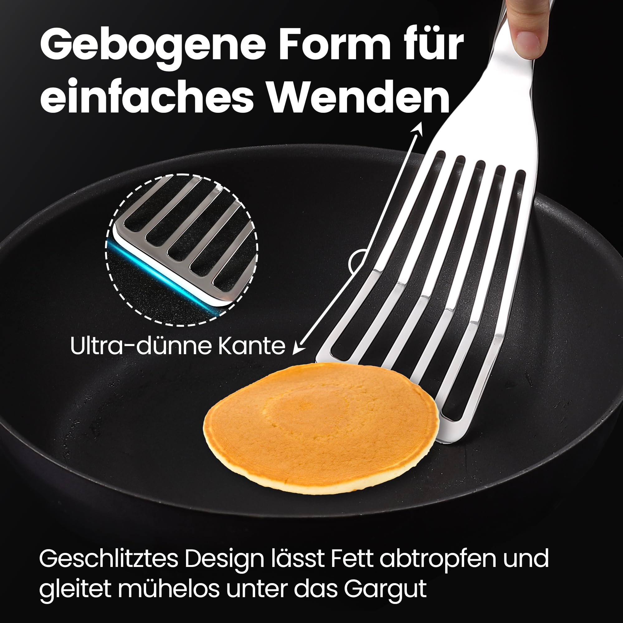 Pfannenwender Set aus rostfreiem Edelstahl für Fisch & Fleisch - Kleiner & Großer Pfannkuchenwender - Pfannenwender Edelstahl - Küchenhelfer 5 Jahre Ersatz