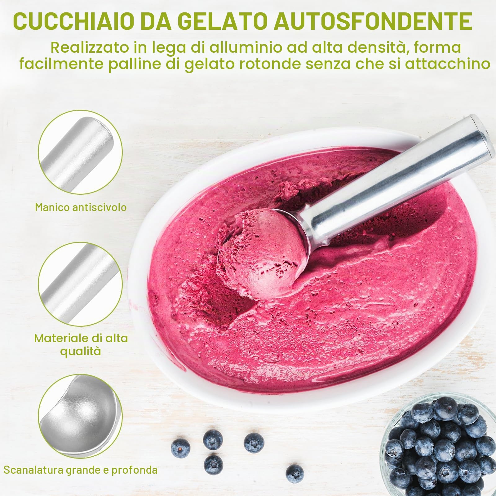 Porzionatore Gelato 2 Pezzi 18,5 cm Antiaderente, Cucchiaio Resistente per Palline Perfette