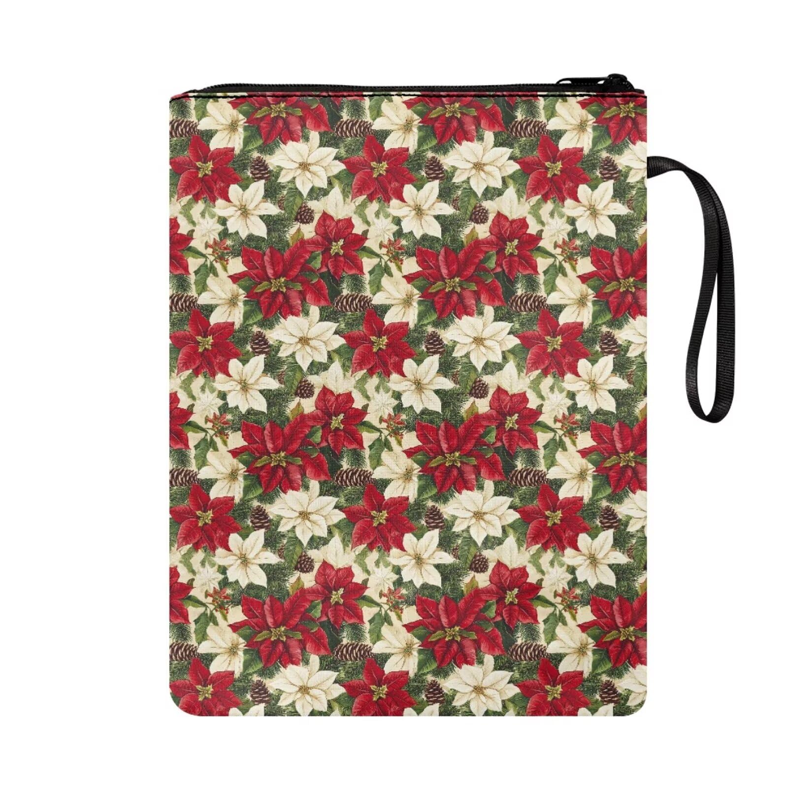 Binienty Retro Christmas Floral Book Sleeve with Zipper for Kids Teens Book Cover Pouch for Paperback Large Fabric Book Carry Case - Image 2