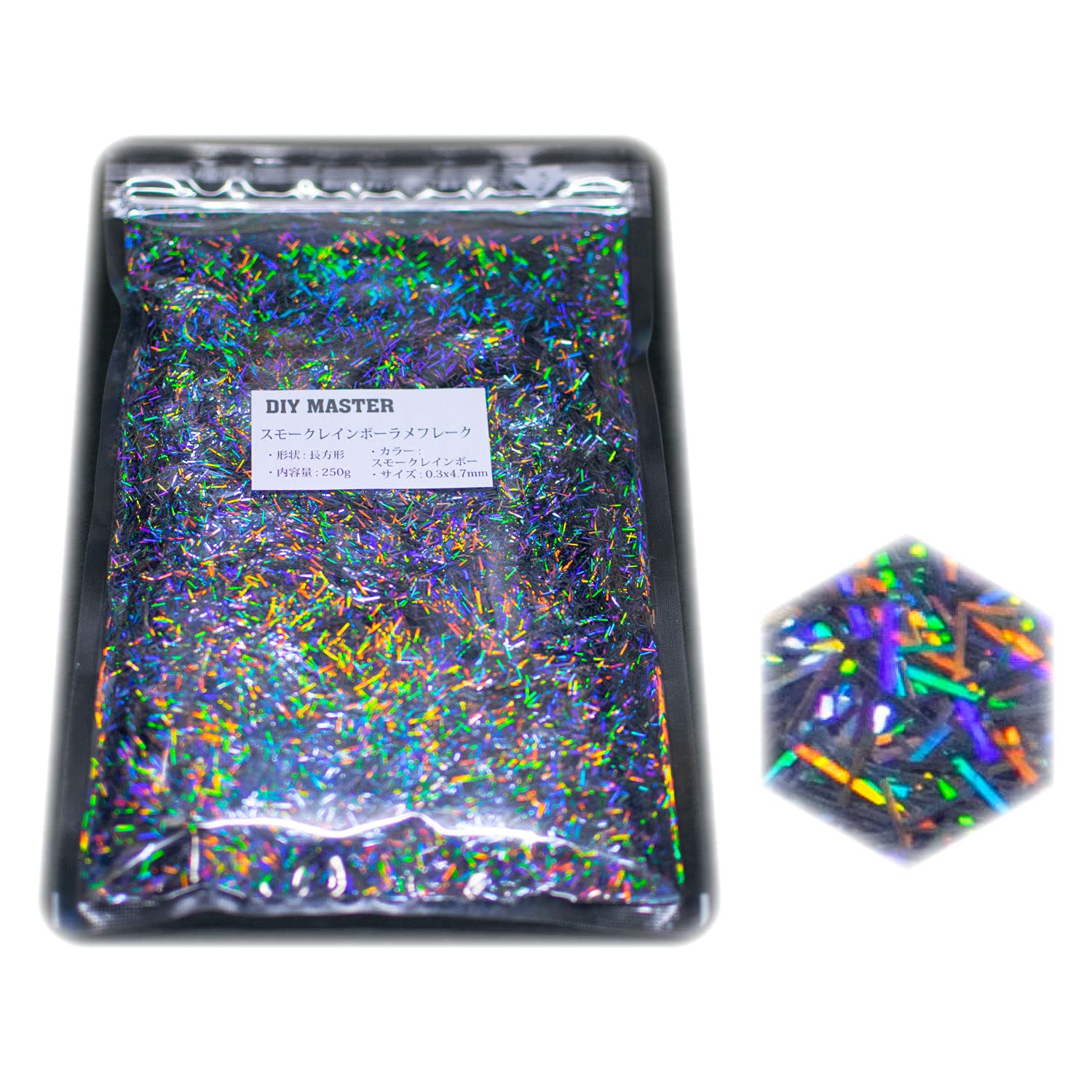 DIY MASTER スモークレインボー ラメ フレーク ロング 0.3mmx4.7mm (大) 250g Amazon | DIY MASTER スモークレインボー ラメ フレーク ロング 0.3