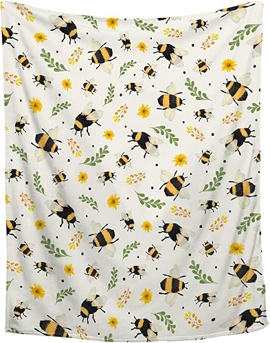 Manta de franela de abeja Manta de cama floral de girasol, decoración del hogar, manta floral de abeja cálida y acogedora para sofá, cama y sala de