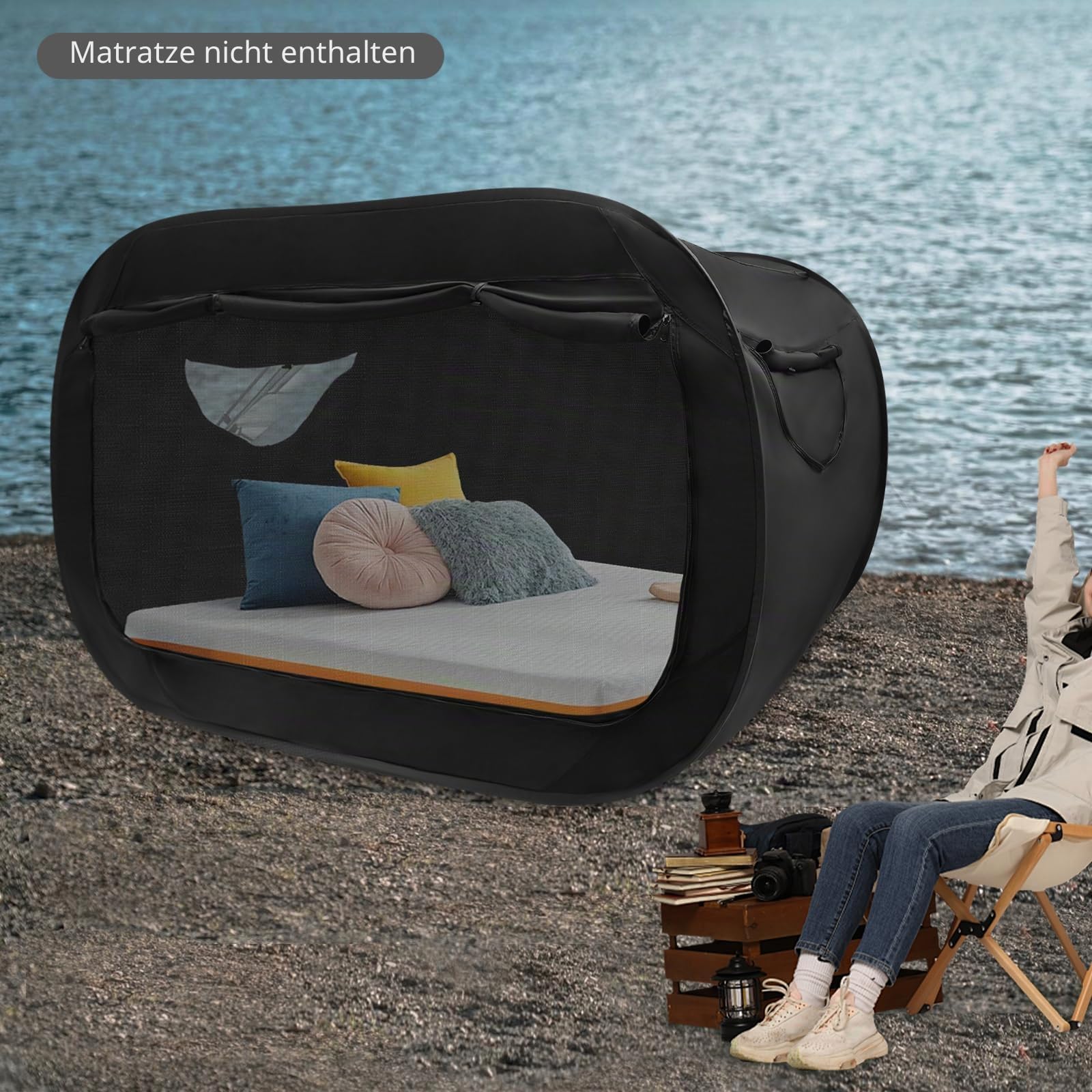 Pop-Up Bett-Zelt Faltbares und Atmungsaktives Schlafzelt für Büro und Camping, Bettzelt für Kinder und Erwachsene, lichtundurchlässiges und atmungsaktives Betttunnel-Betthimmel, 190 × 90 × 100 cm
