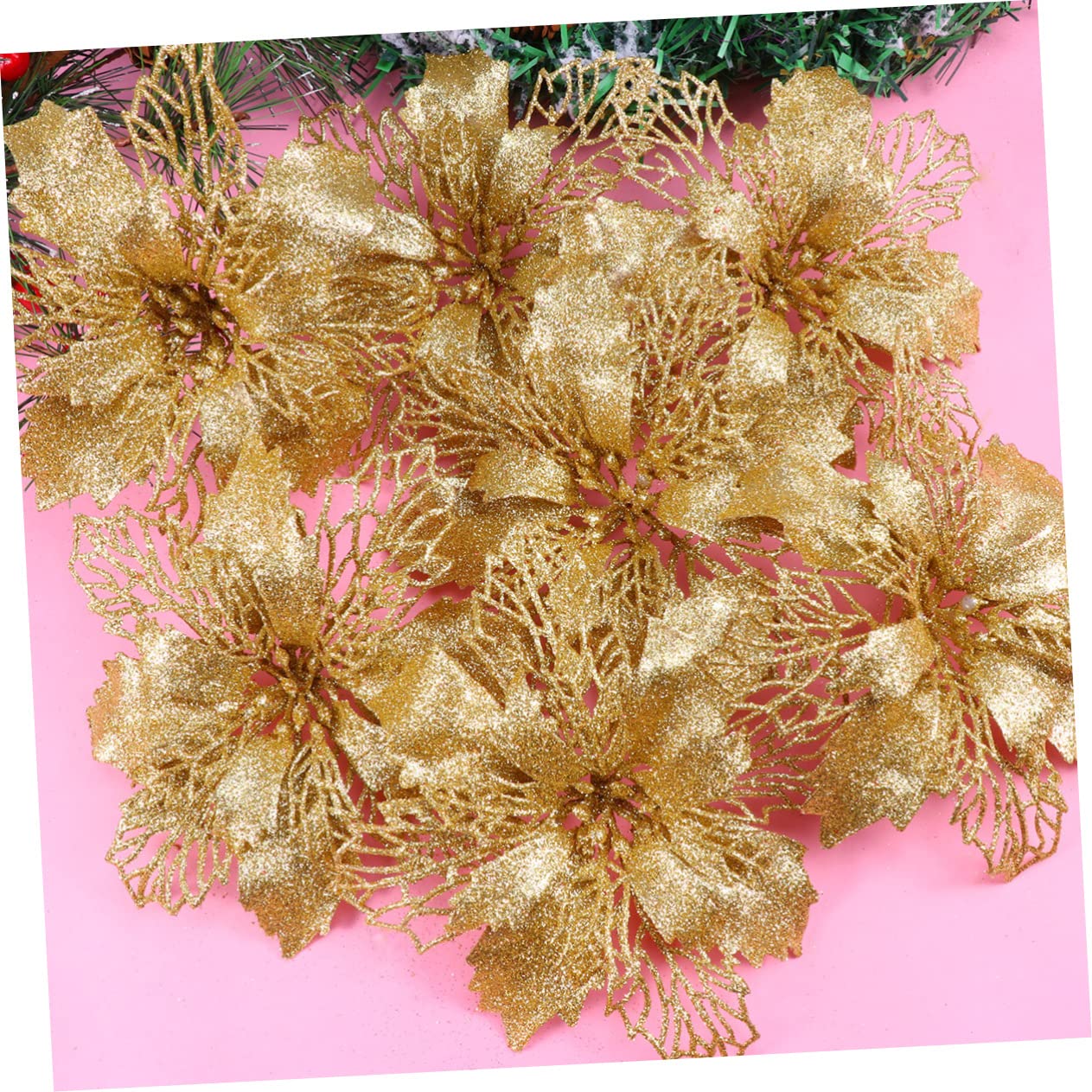 Abaodam 36 Piezas De Flores De Pascua con Purpurina Huecas Artificiales para Decorar El Árbol De Navidad Fáciles De Hacer.