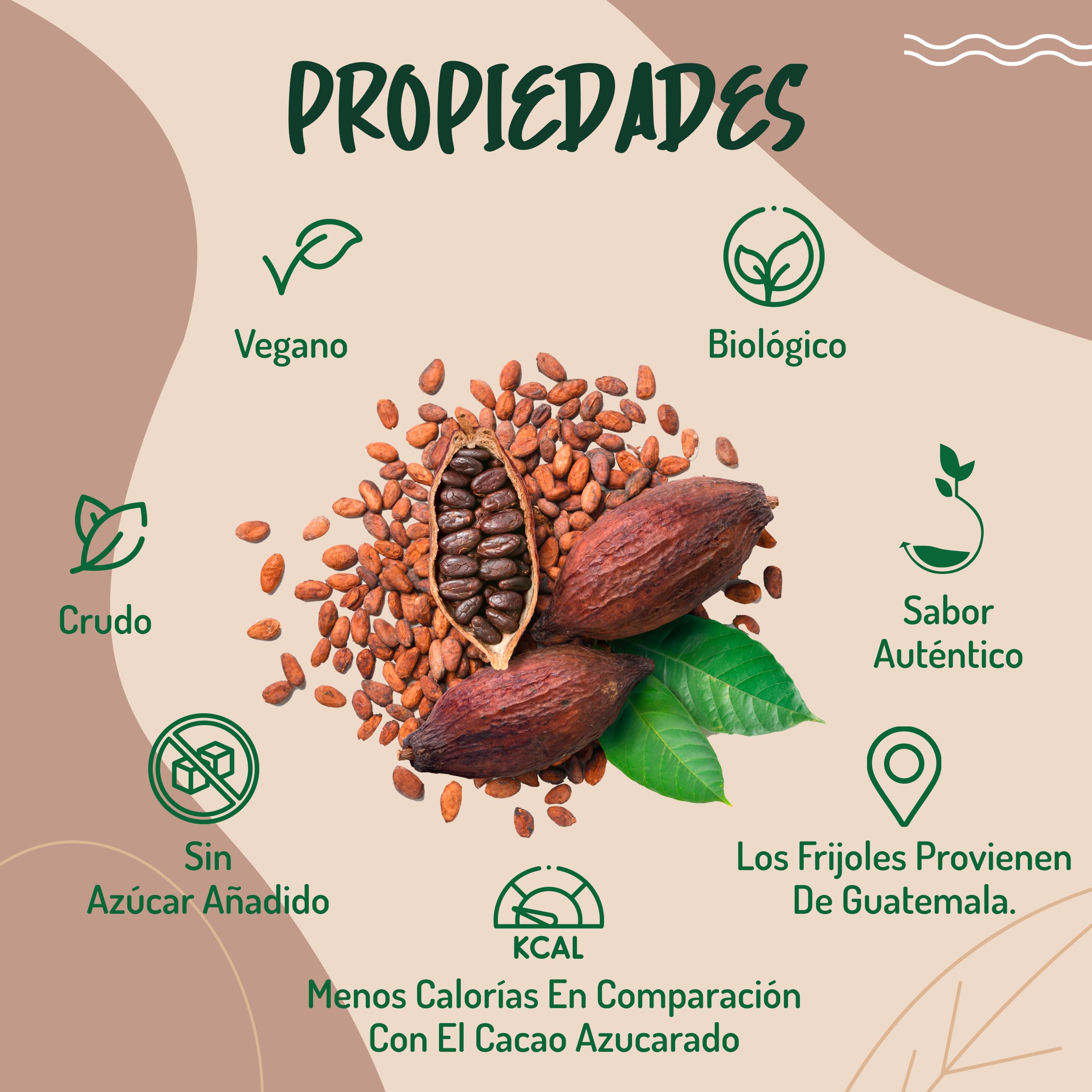 Granos de Cacao Crudo Orgánico 250g - Cacao Puro de Guatemala, Grano o Nibs 100% Natural