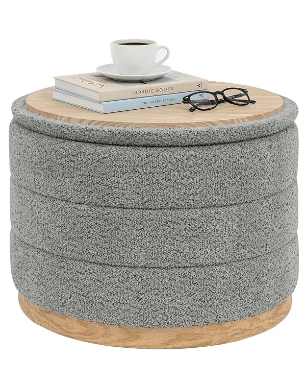 PINPLUS Chenille Folding Ottoman Footstool, Round Storage Ottoman, Soft Fabric, 330 lbs Load Capacity, Large Ottoman for Living Room, Bedroom, Dorm, Grey Colors by PINPLUS - Used condition - US$49.99