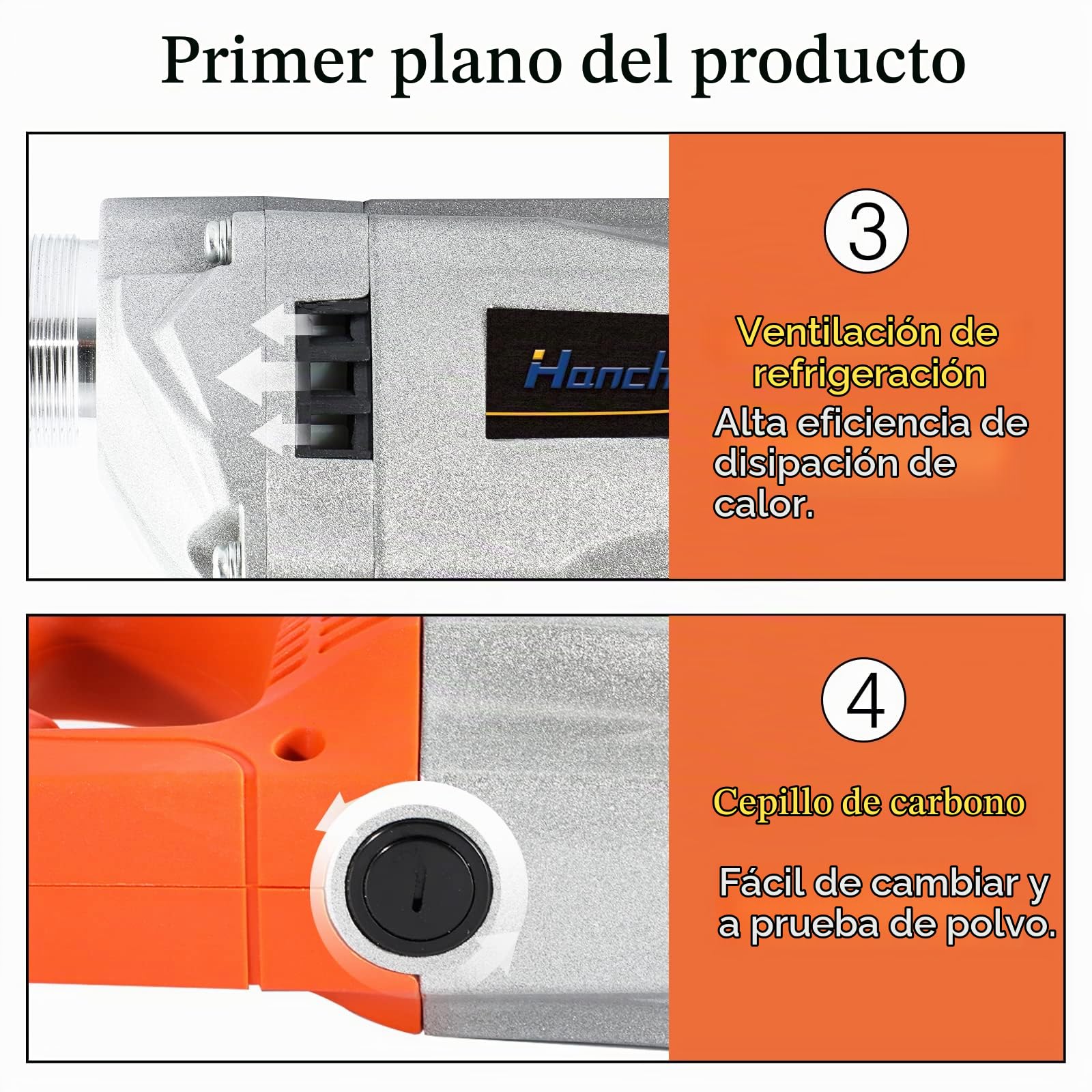 Hanchen Vibrador de Hormigón Industrial 1900W Mezclador Eléctrico Hormigonera Portátil Diámetro de 50mm con Manguera de 1/1.5/2m (Manguera de 2m)