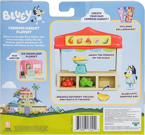 Miniatura 3 de BLUEY Mini Playsets Farmers Market Playset  Incluye figura articulada con bolsa de compras y accesorios  con dólarbucks