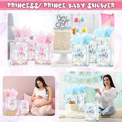 Miniatura 7 de Nezyo Juego de 16 bolsas de recuerdos de fiesta con papel de seda regalo de dulces de príncipe y princesa para cumpleaños corona de castillo floral