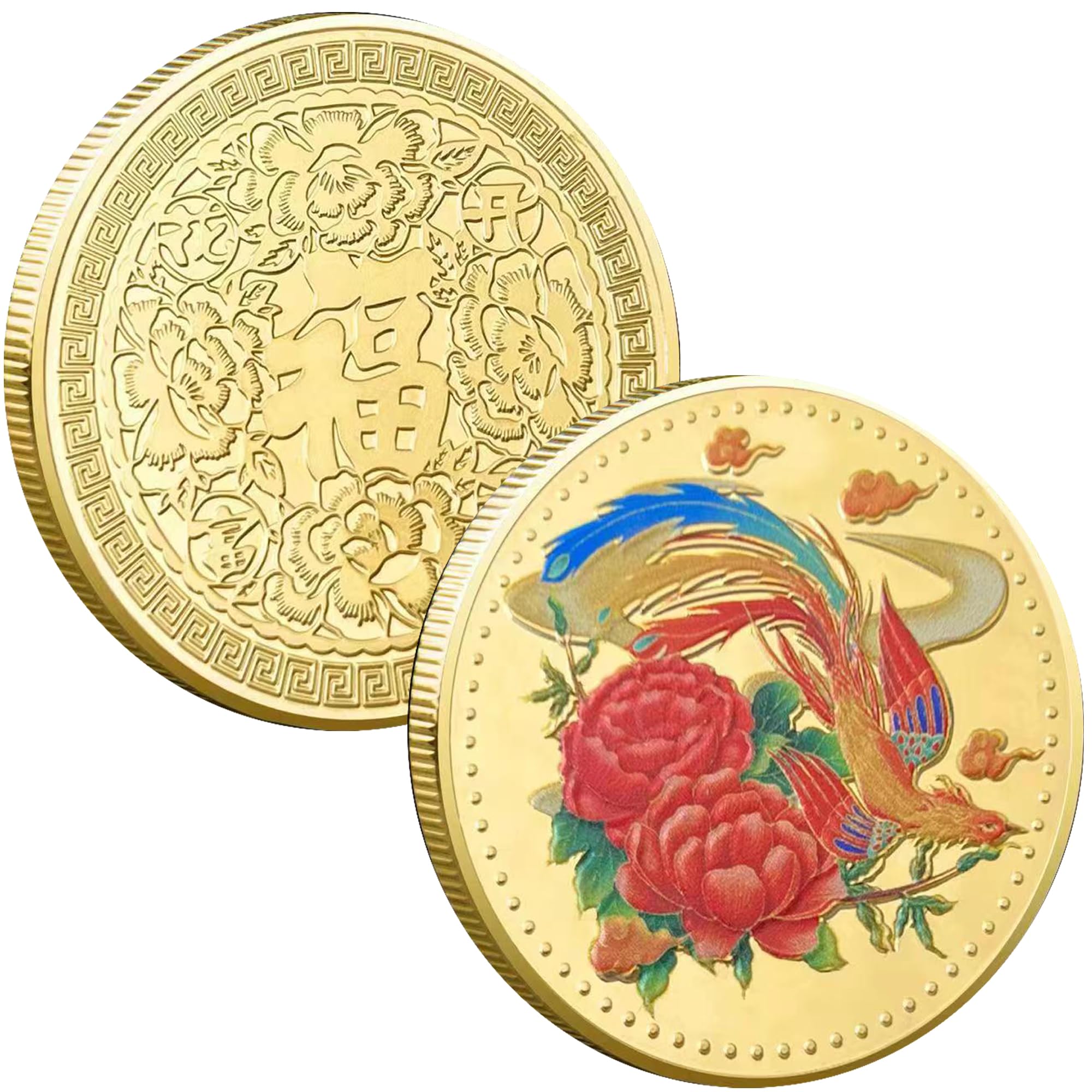 Blossoming Peony Phoenix Bring Prosperity Lucky Coin Lottery Ticket Scratcher Tool Good Luck Charms Chinese Challenge Coin