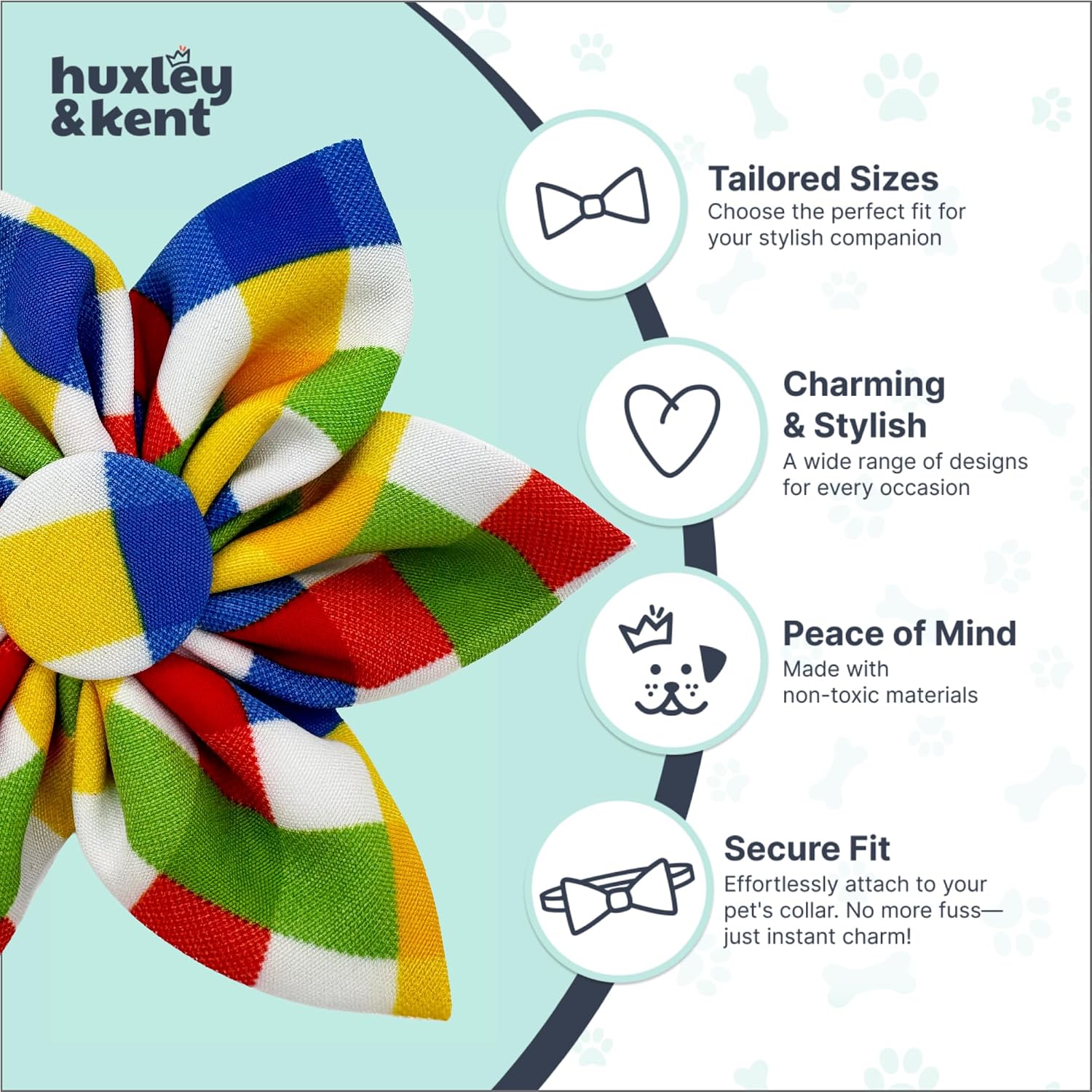 Huxley & Kent Pinwheel Collar Bow for Dogs & Cats, Summertime Check, Small image 5