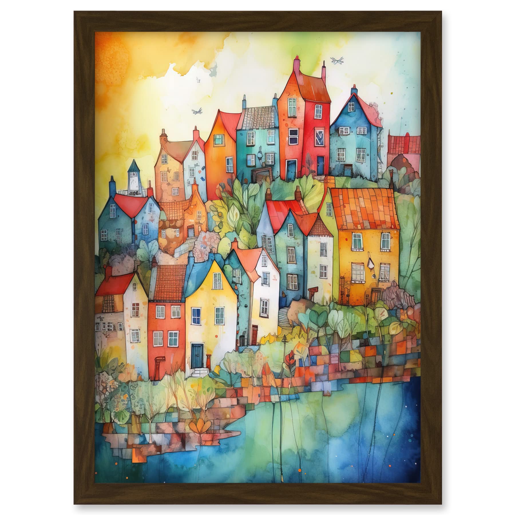 Artery8 Village Of Manarola Italy Folk Art Artwork Framed A3 Wall Art Print
