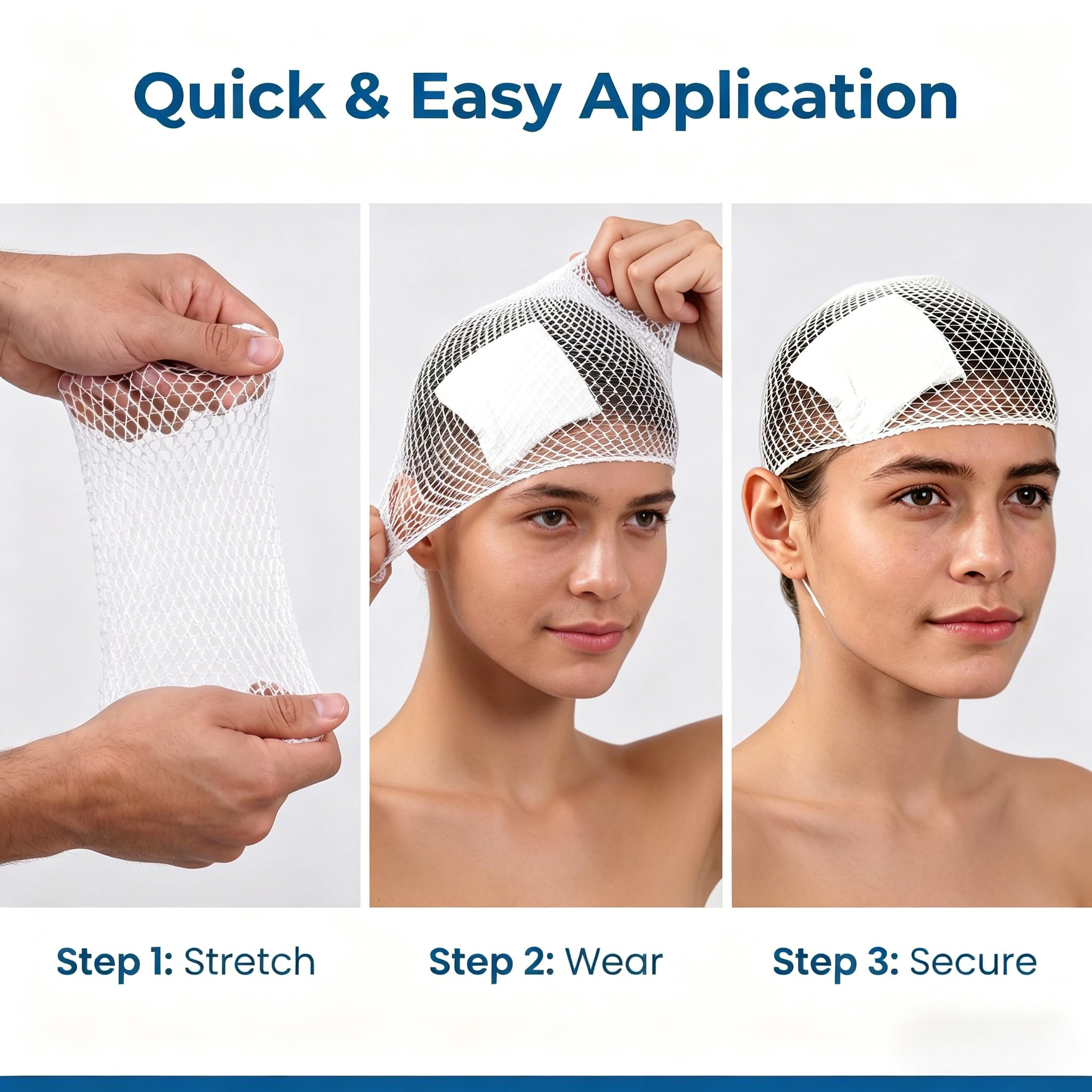 20 Pack Head Elastic Dressing Retainer,3.5x15CM Stretchable Mesh Net Bandage Cap,Lightweight Breathable Elastic Head Wrap for Securing Head Wound Dressings,Daily Medical Care & First Aid Use — Amazon image 2