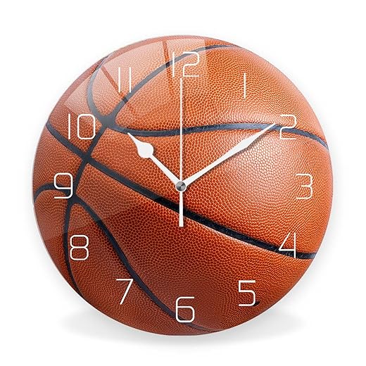 Silent Non Ticking Sport Theme Wall Clocks, Basketball Pattern Wall Clock, Battery Operated 9 . 8