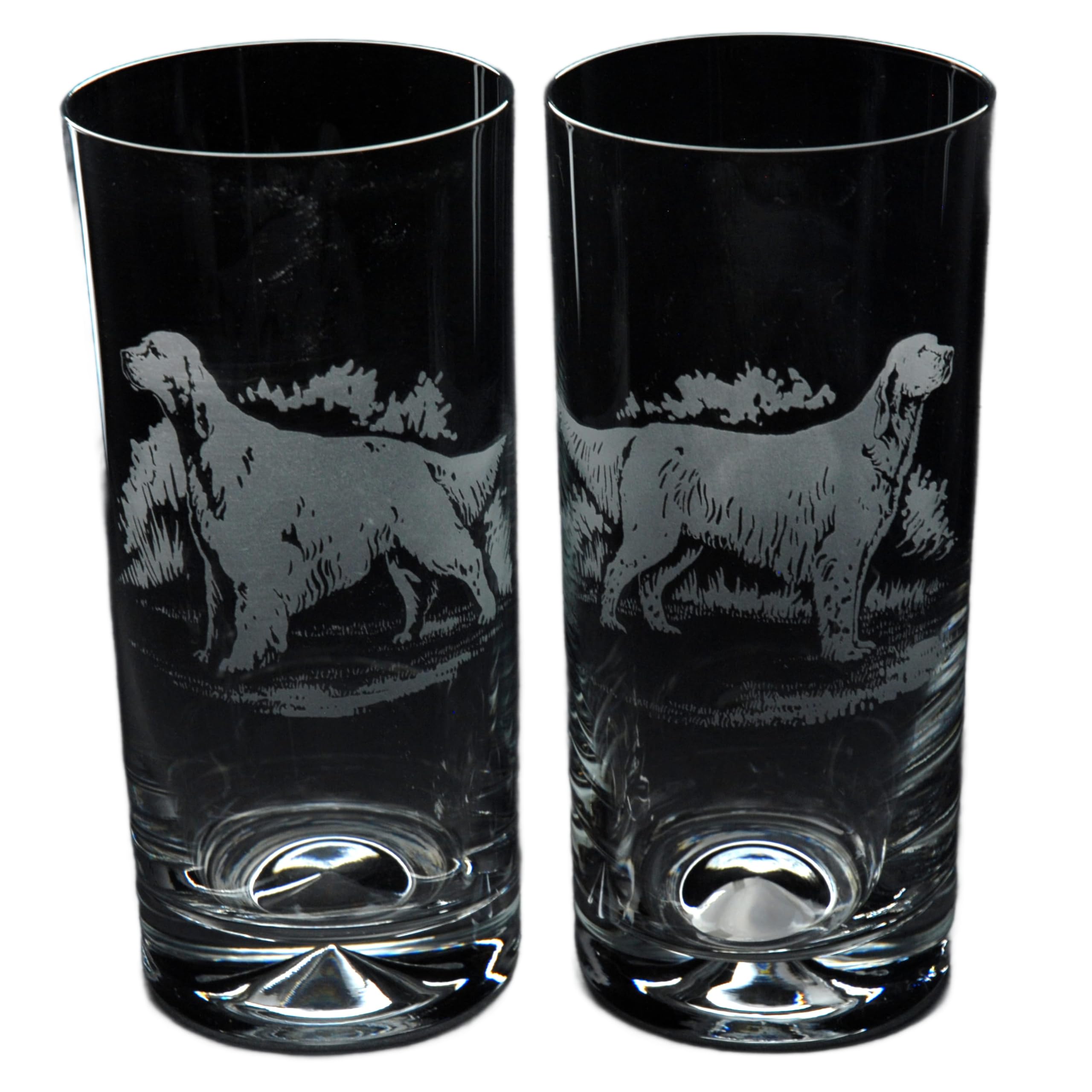 GLYPTIC Glass Art English Setter Dog Placement Hand Etched/Engraved Highball Glass