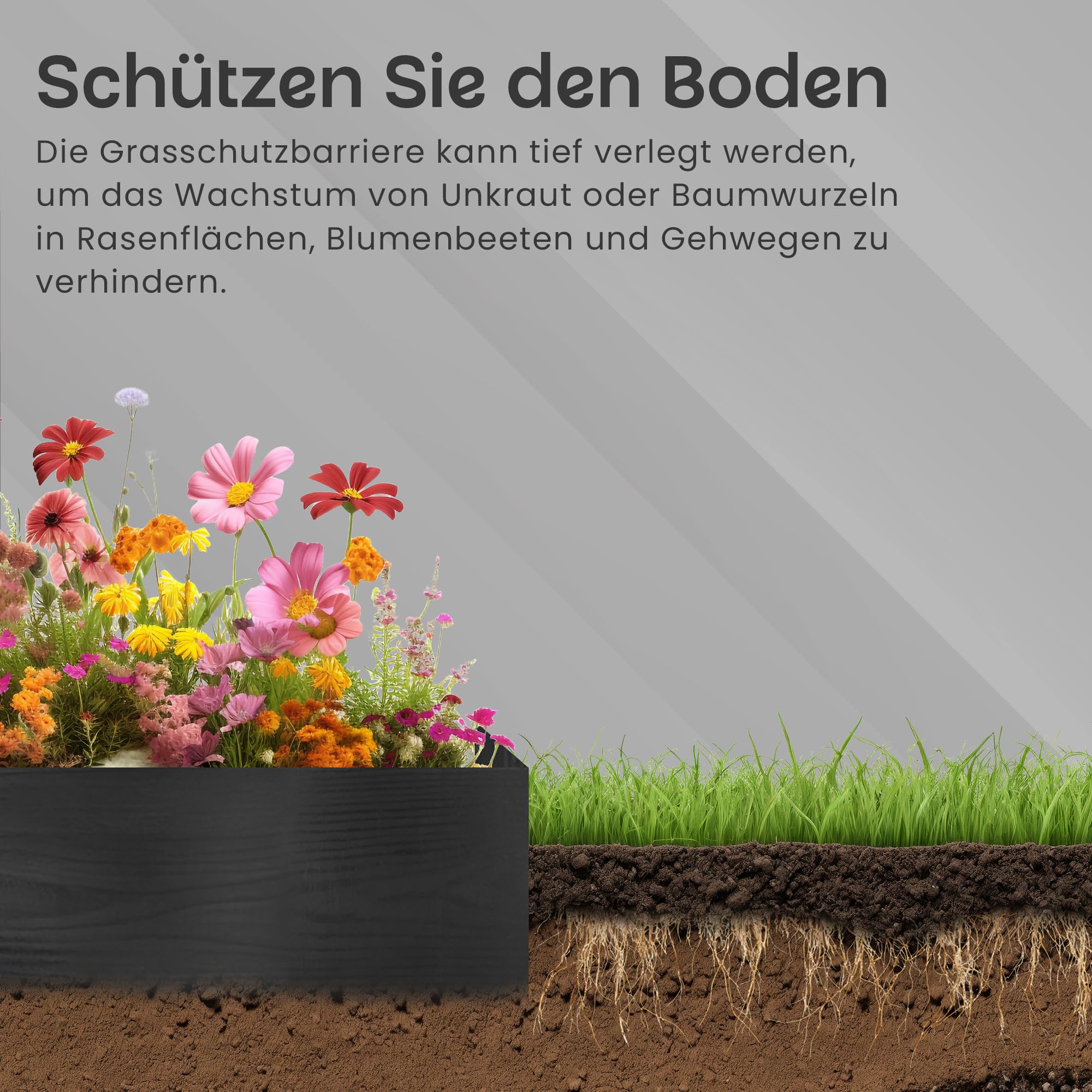 GARDENIX Flexible Rasenkante Kunststoff 10m, Höhe 130mm - Rasen Beeteinfassung Holzoptik - Beetumrandung Rund - Wetterbeständige Rasenbegrenzung, Rasenkanten Anthrazit