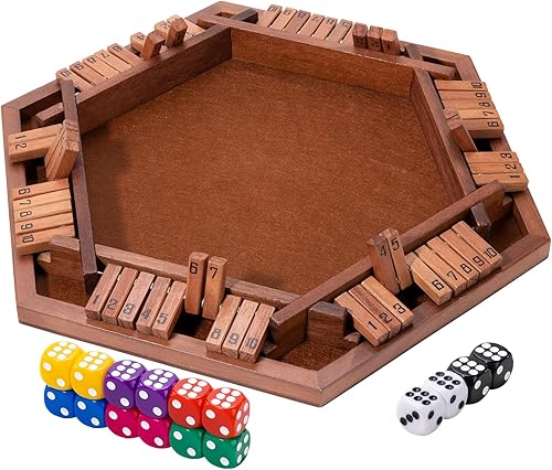 Miniatura 1 de Shut The Box - Juego de mesa de madera, juego de rompecabezas para 2 a 6 jugadores, 16 dados educativos y entretenidos, juego clásico de matemáticas
