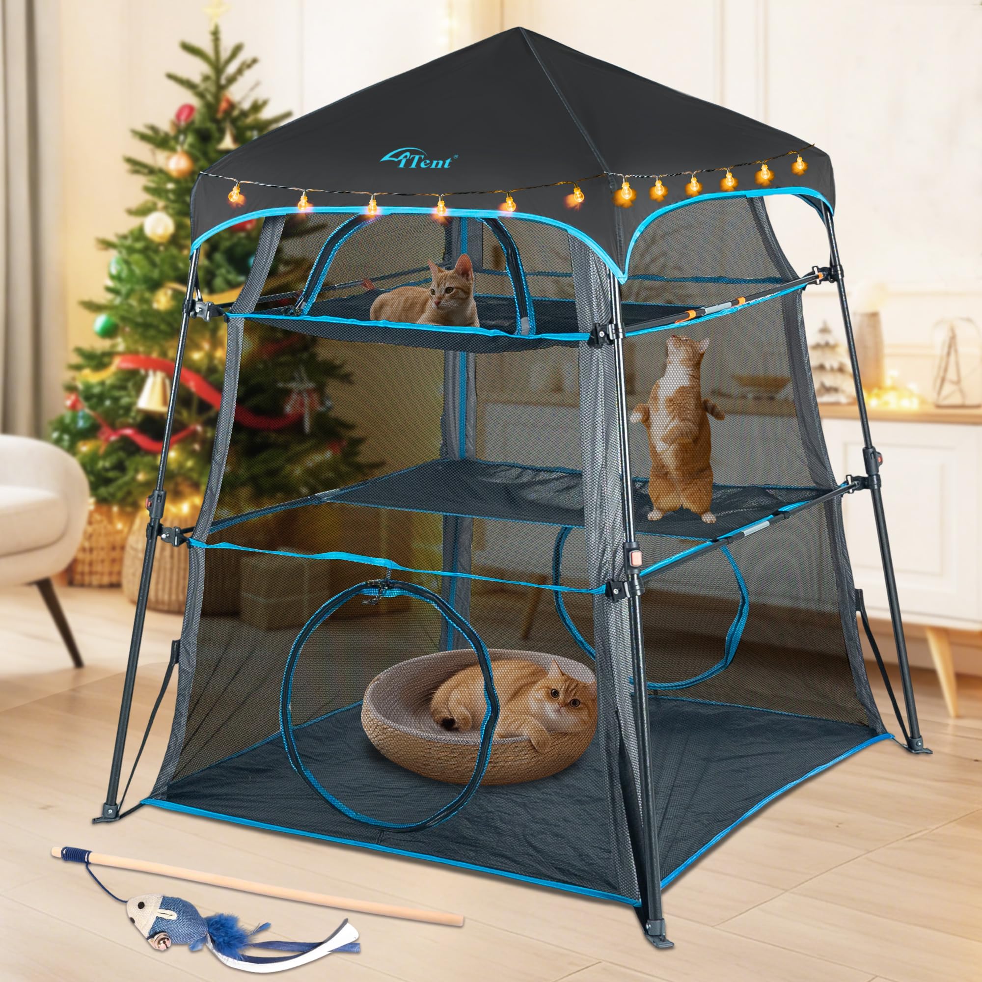 X-Large Large Catio Cat Enclosure for Indoor and Outdoor with Breathable mesh,3 Tier Spacious Cat Tower Tent,Portable and Foldable Cat Tent for Outdoor/Indoor/Patio/Deck/Camping (Patented)