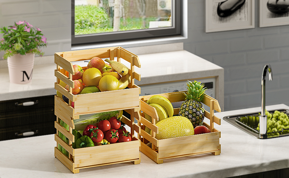 Amazon.com: G.a HOMEFAVOR Bamboo Fruit Basket Stand, Potato and