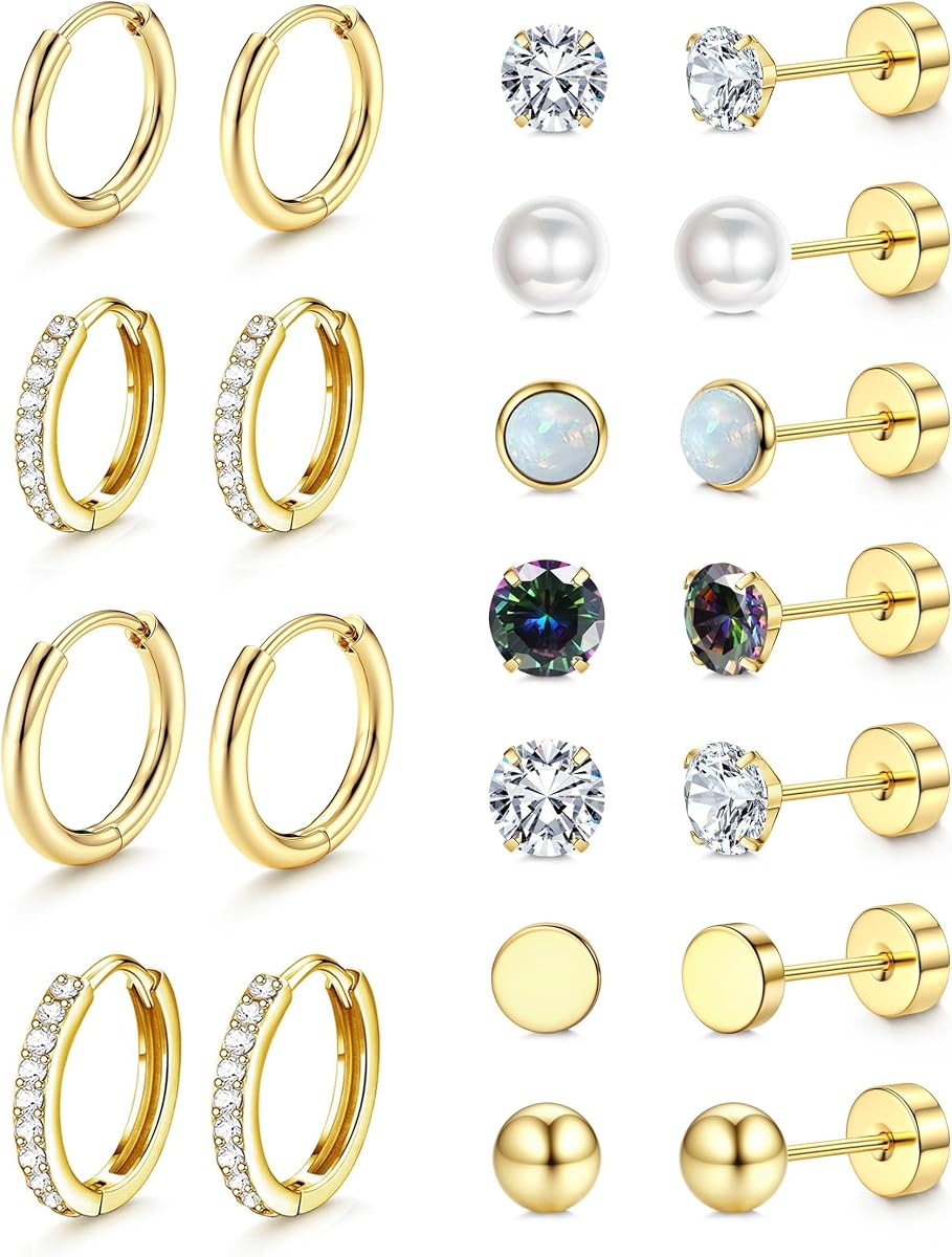 Flat Back Earrings for Women Hypoallergenic Earring Studs Hoops