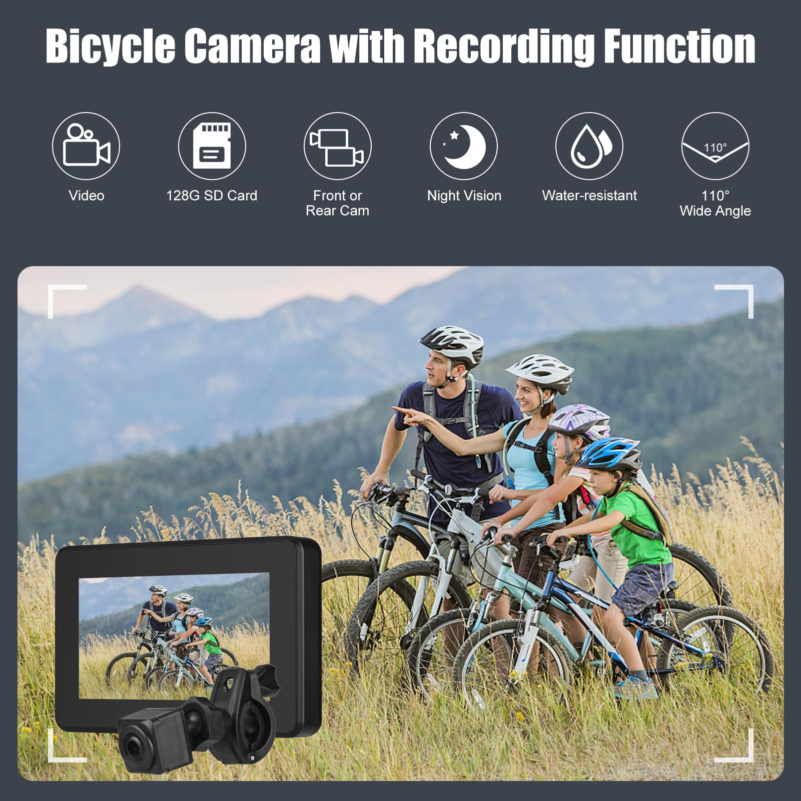 Lusterko do kamery rowerowej 1080p, elektryczna kamera lusterka rowerowego do rowerów górskich i szosowych z noktowizorem, widok szerokokątny, wodoodporny IP68