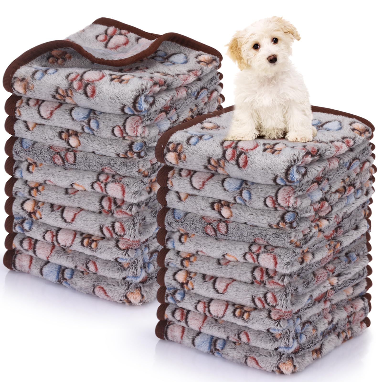 Chumia Lot de 40 couvertures Chaudes en Polaire Douce et Moelleuse pour Animal de Compagnie – Couvertures Chaudes à Motif Empreintes de Pattes pour Chien, Chiot, Chat – 61 x 40,6 cm (Noir)