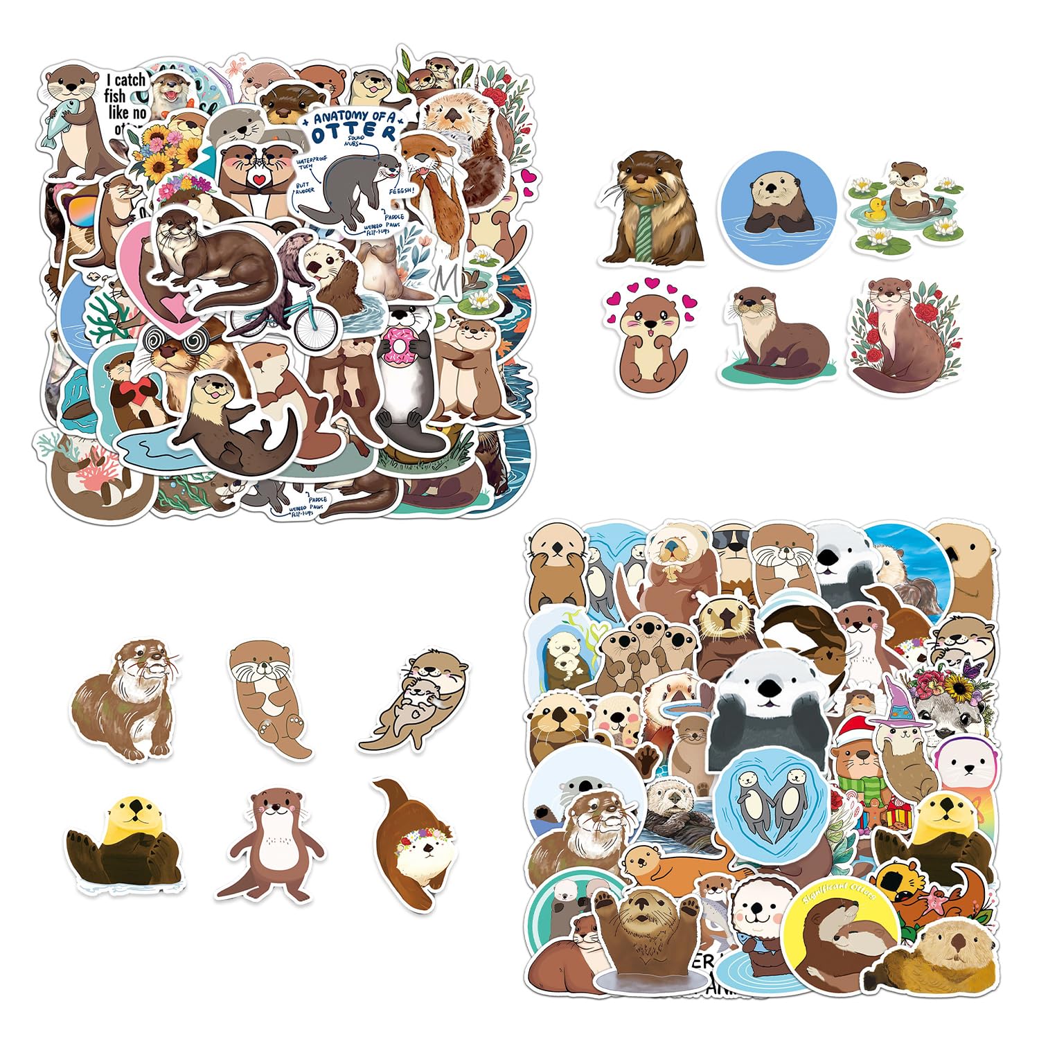 USHXVG 100 Pieces Of Otter Decorative Stickers, Cute Animal Patterns, Hand Account Diary Beautification, Waterproof Self-Adhesive Paper.