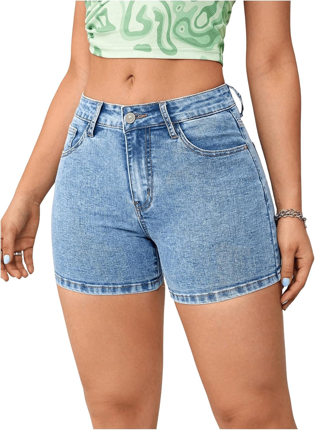 SOLY HUX Women’s Denim Shorts Stretchy Skinny Jean Shorts with Pockets Plain Light Blue 27