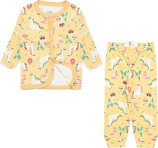 طقم بيجامة للأطفال منقوشه - مريحه وأنيقه بنقشات لطيفة (اصفر مطبوع, 3-6 شهور)