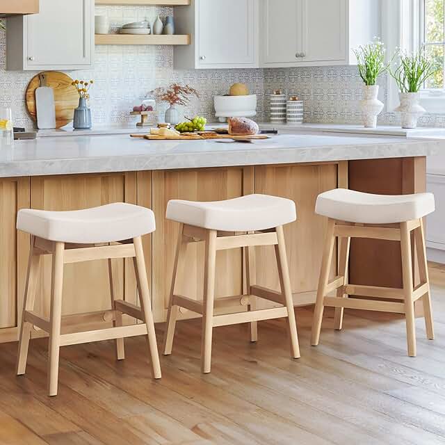 30 Beige Kitchen Ideas for a Soft and Elegant Look 45 Bar Stools Set of 3, Barstools with Sturdy Wood Legs, Saddle Seat Counte...