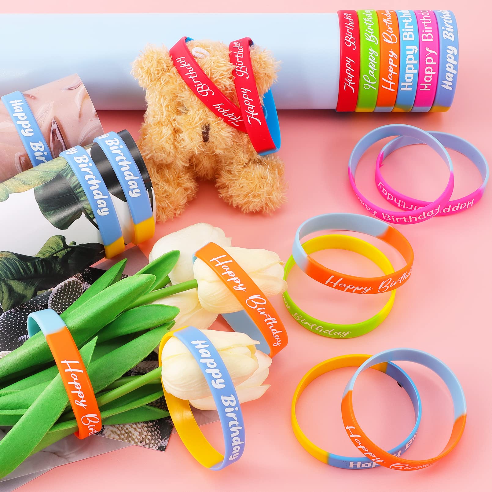 Birthday Bracelets 30-Pack Colorful Birthday Silicone Bracelets