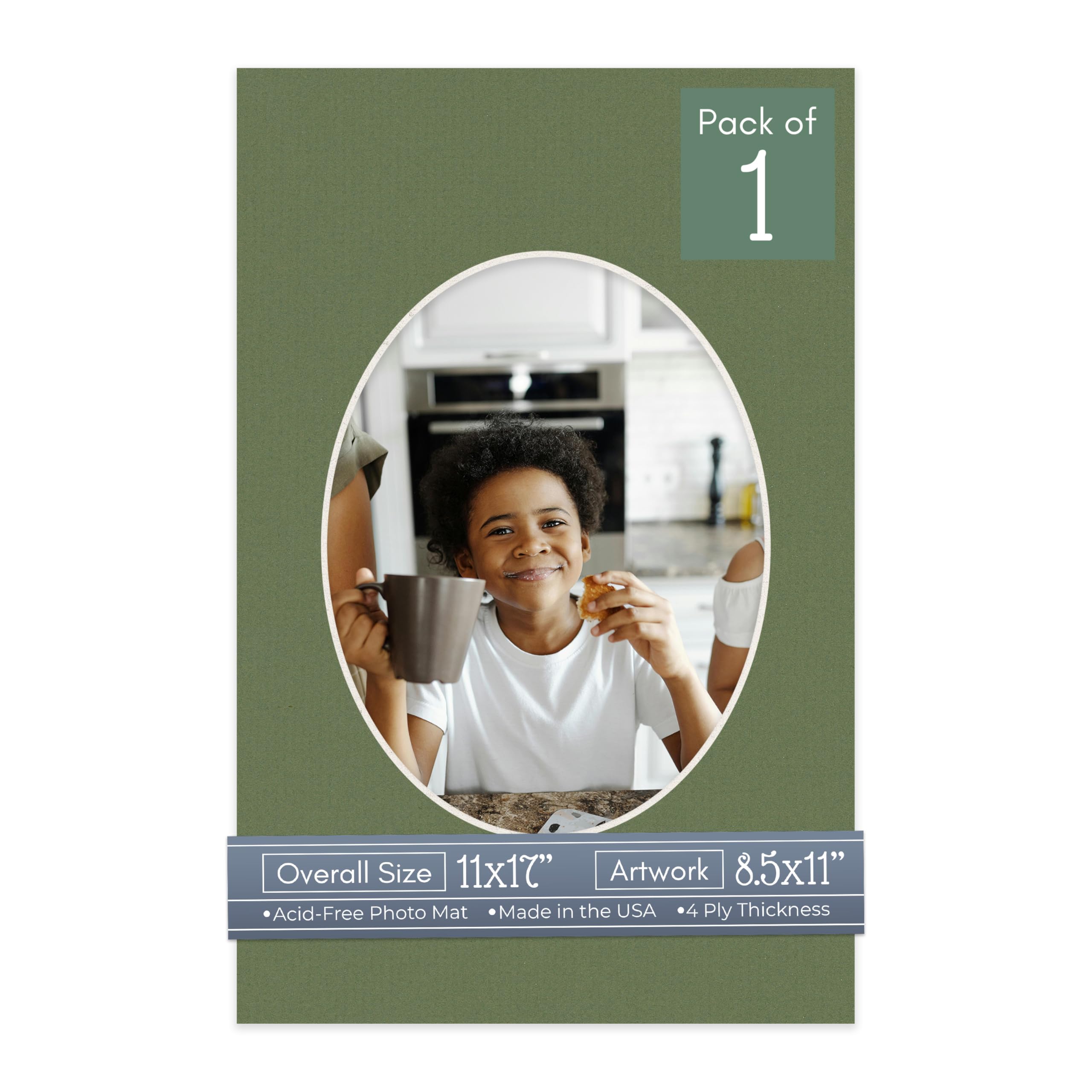 CountryArtHouse Dill Green Acid Free 11x17 Oval Picture Frame Mat with White Core Bevel Cut for 8.5x11 Pictures - Fits 11x17 Frame - Pack of 1 Matboard Show Kit with Acid Free Backing & Clear Bag-image-8