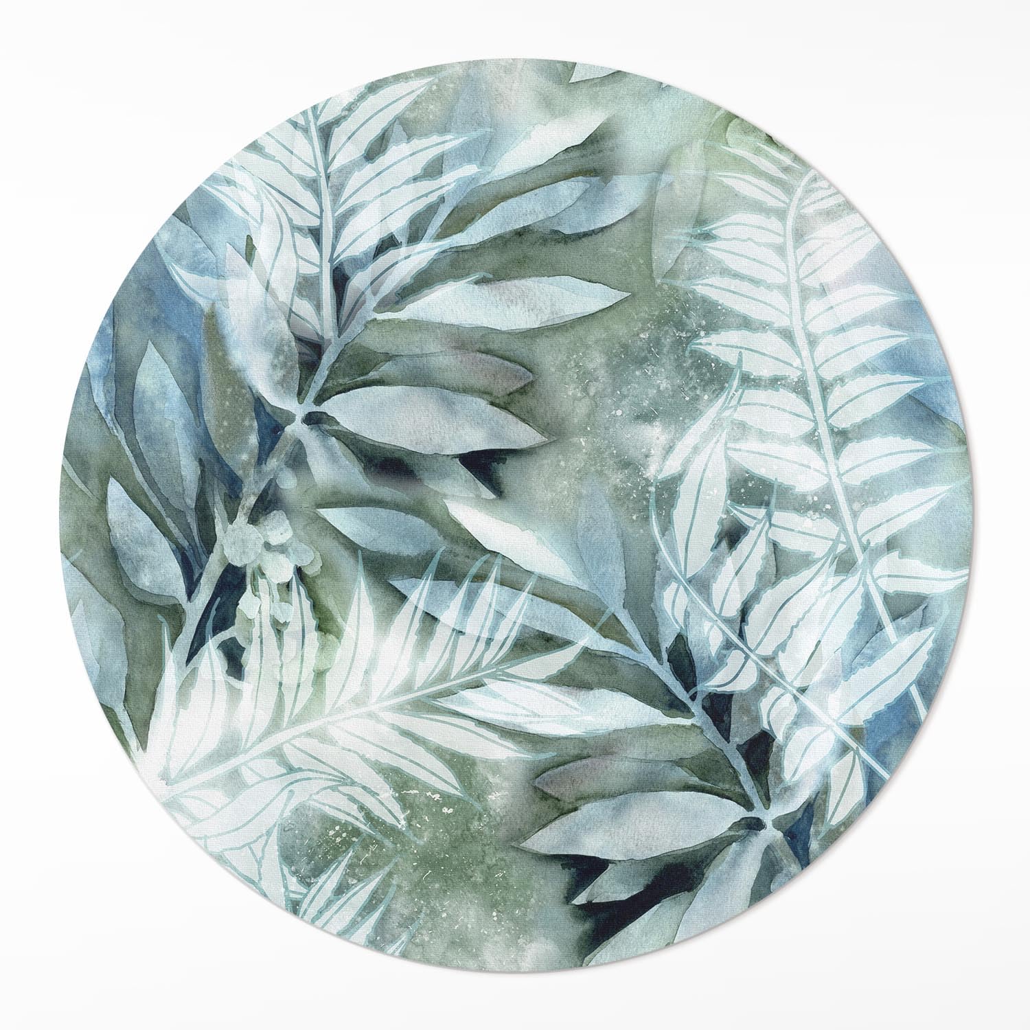 Tapis Vinyle ø140 cm Rond Durable Intérieur Salon Chambre Cuisine Feuilles d'aquarelle