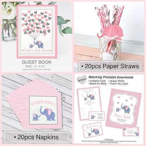 Miniatura 4 de Kit de 697 piezas de decoración de baby shower de elefante rosa para niña, guirnalda de pancartas preencordadas, guirnalda para libro de visitas,
