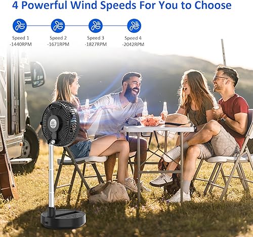 Miniatura 3 de MORECORE Ventilador de pie oscilante plegable, ventilador de exterior con batería de 10000 mAh, entrada y salida USB de 8 pulgadas, ventilador de