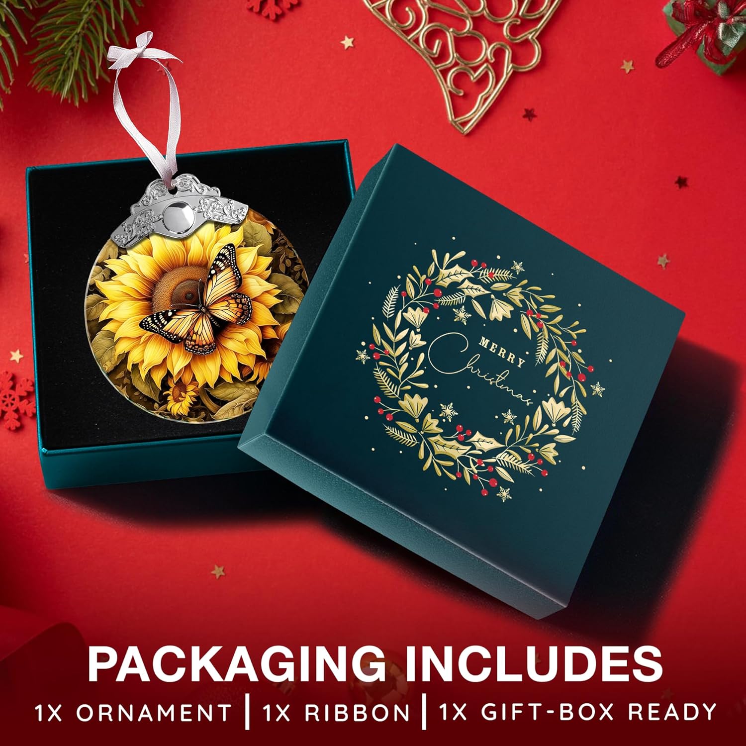 ひまわり 蝶 クリスマスオーナメント ひまわり 蝶 オーナメント