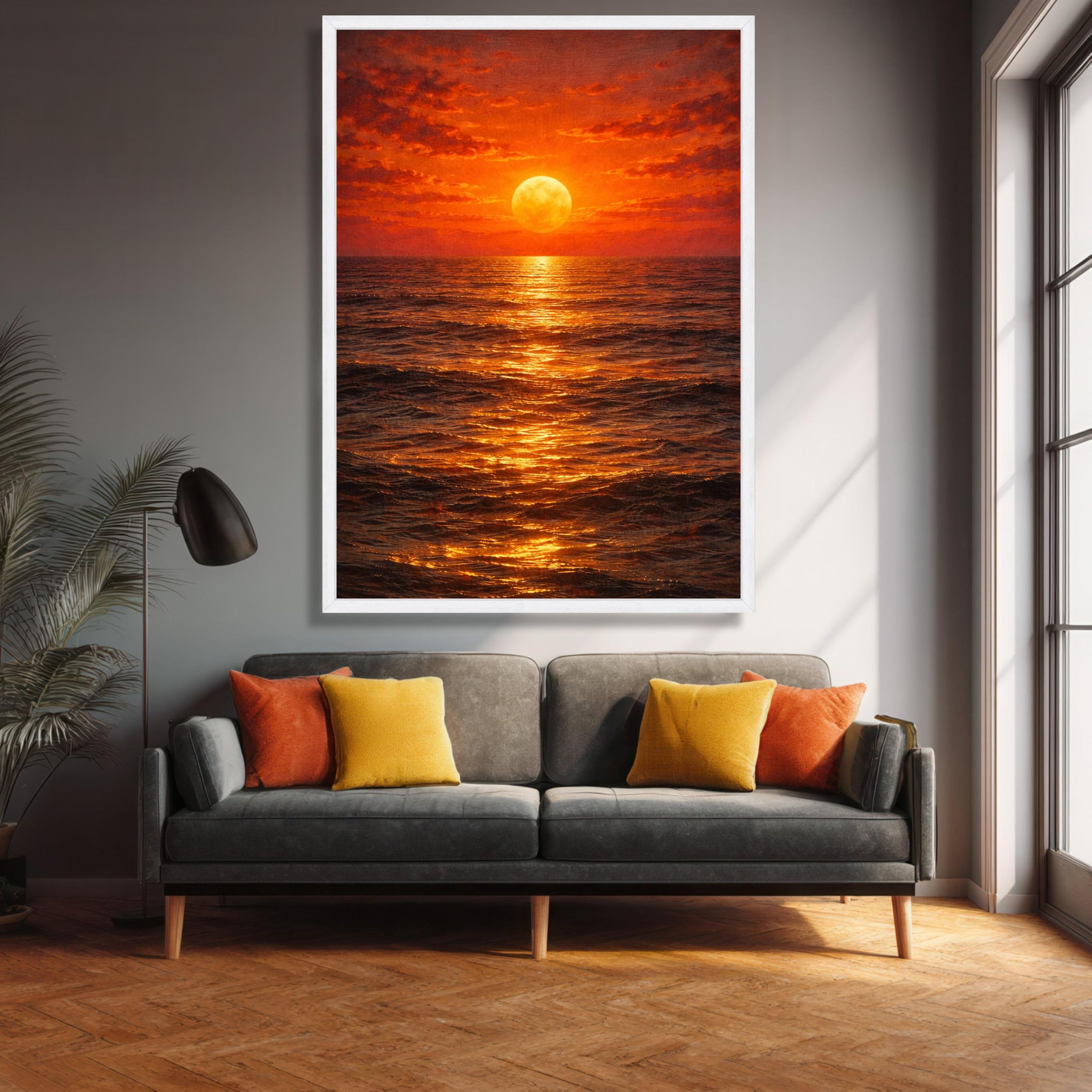 YUSUZHU Goldener Sonnenuntergang über dem Meer – Leinwandbild, Himmels-Wandkunst, Meereslandschaft, Warmes Licht als Wohndekoration, Sonnenuntergangs-Reflexions-Leinwandbild (40x60cm/Rahmenlos)