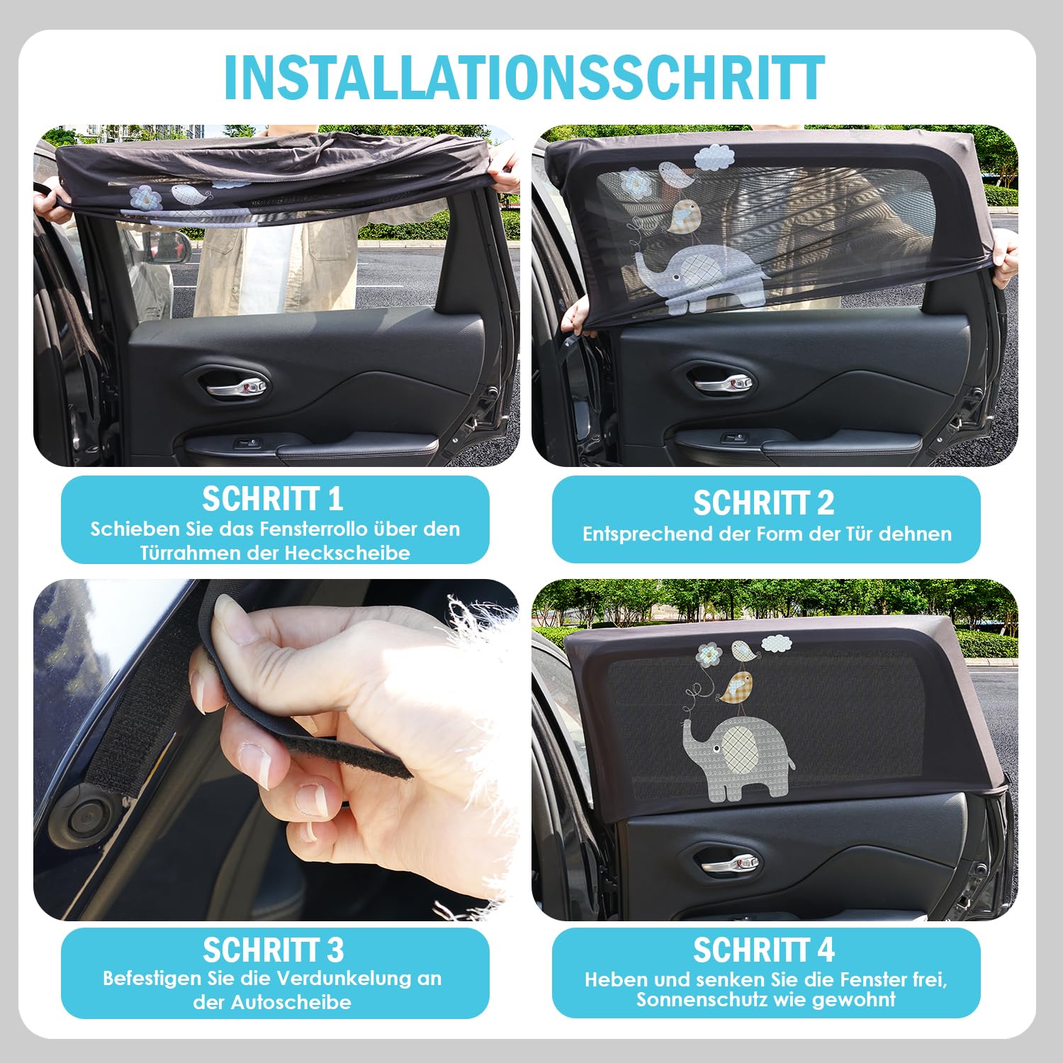 Tendine Parasole Auto Bambini, 2 Pezzi Parasole Auto Bambini per Finestrino Laterale, Parasole Auto Bambini Anti-UV e Anti-Zanzara,Tendina Parasole Auto Contra Raggi UV Vestibilità - 5