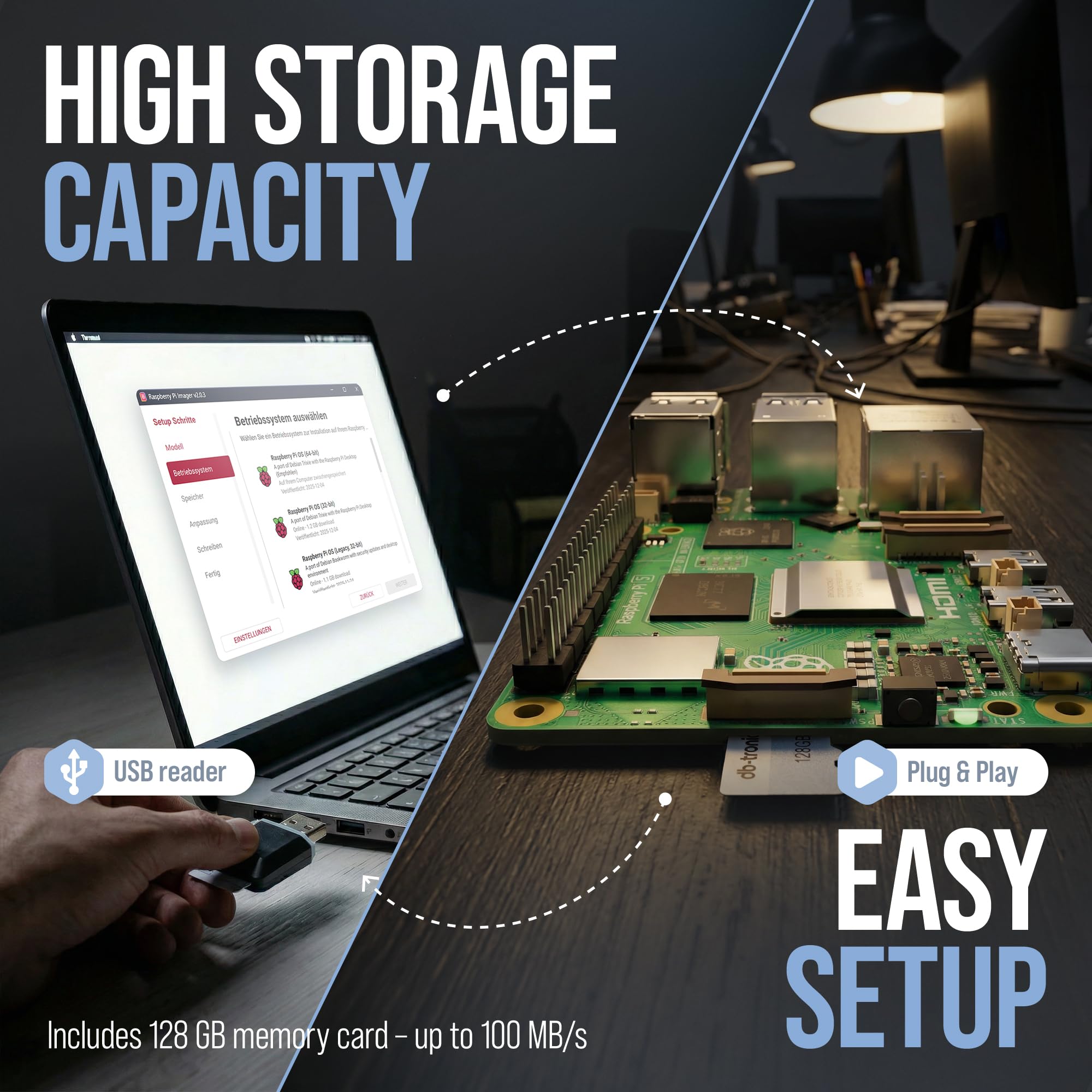 db-tronic Raspberry Pi 5 8 GB Starter Kit | Czarna edycja 64 GB | Zasilacz 27 W | Obudowa z wentylatorem | Micro HDMI 4K | idealny do Home Assistant i smart home