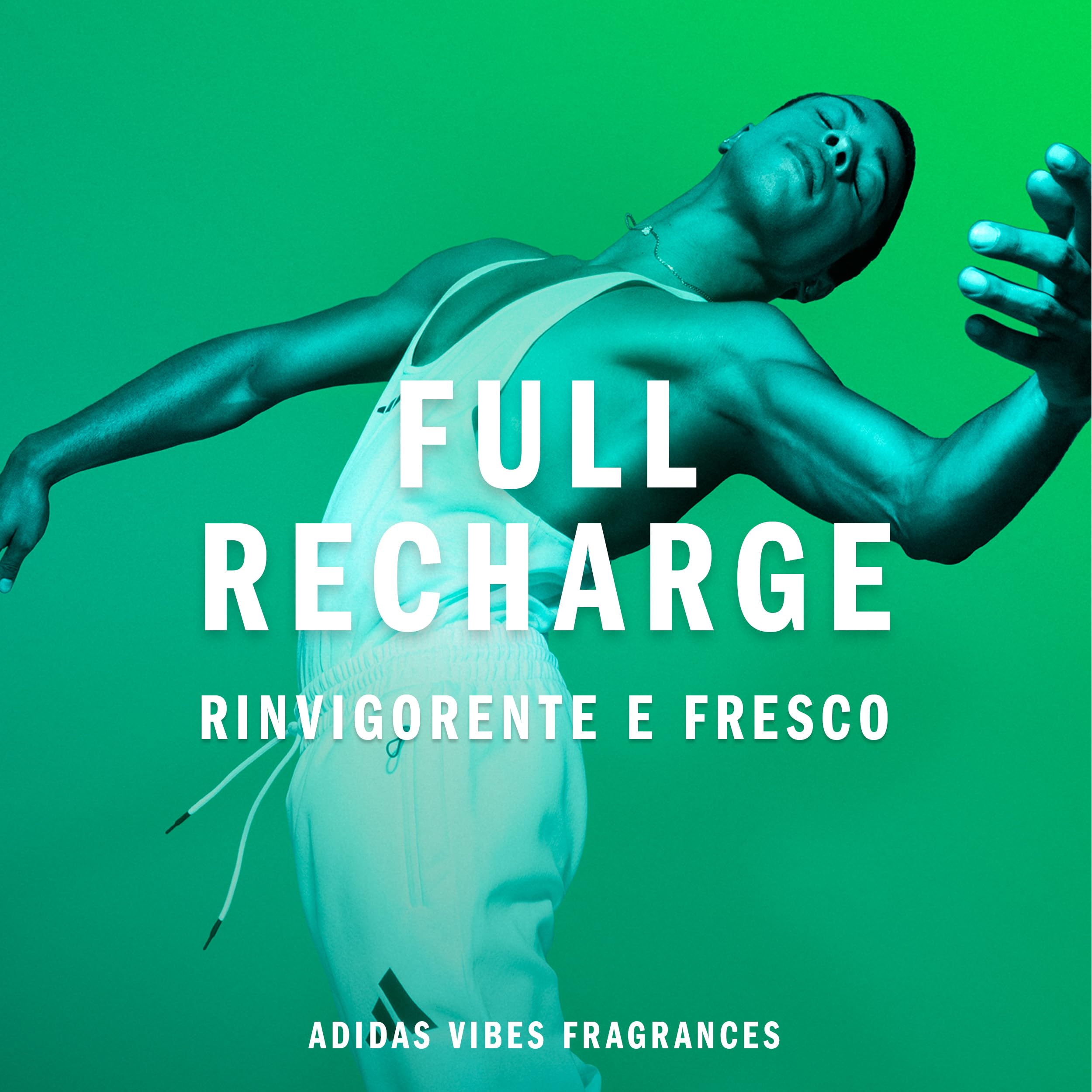 adidas Vibes Full Recharge Eau de Parfum, Per tutti, Tonificante e Rinvigorente, Profumo a lunga durata, Foglia di Cedro e Salvia Sclarea 100 ml