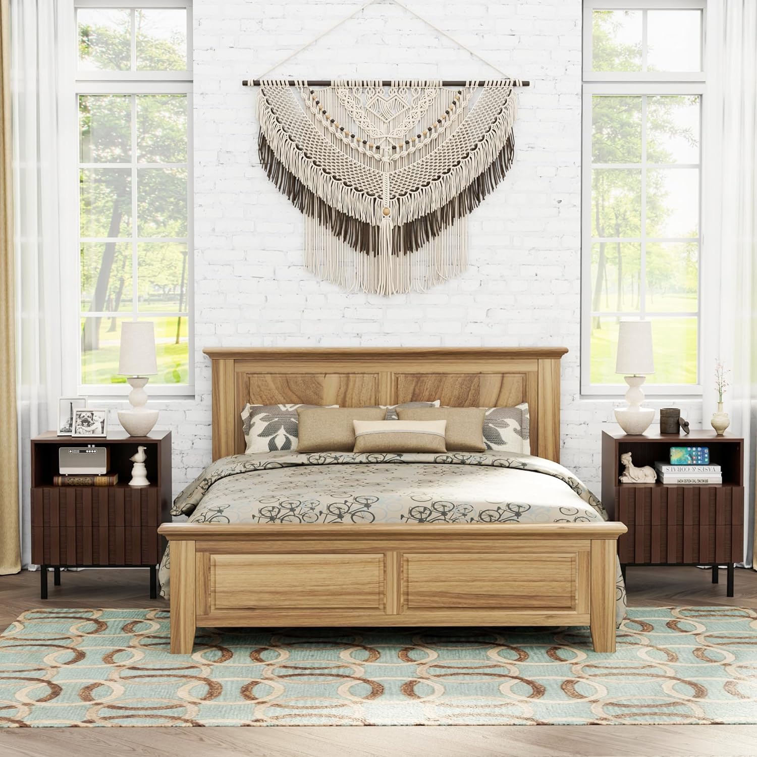 UEV Mid Century Modern Dark Brown Single Nightstand,Strip & Fluterd with 2 Drawers & Storage Space,Accent End Table Bedside Table for Bedroom,Living