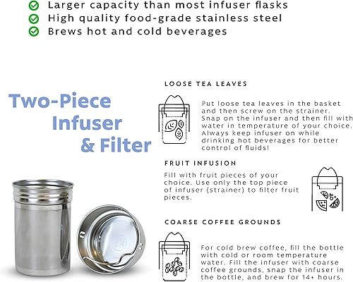 Miniatura 5 de Here & Now Supply Co. - Taza y vaso de viaje multifunción de 25 onzas, botella de agua con infusor de té, frasco con infusión de frutas, termo de