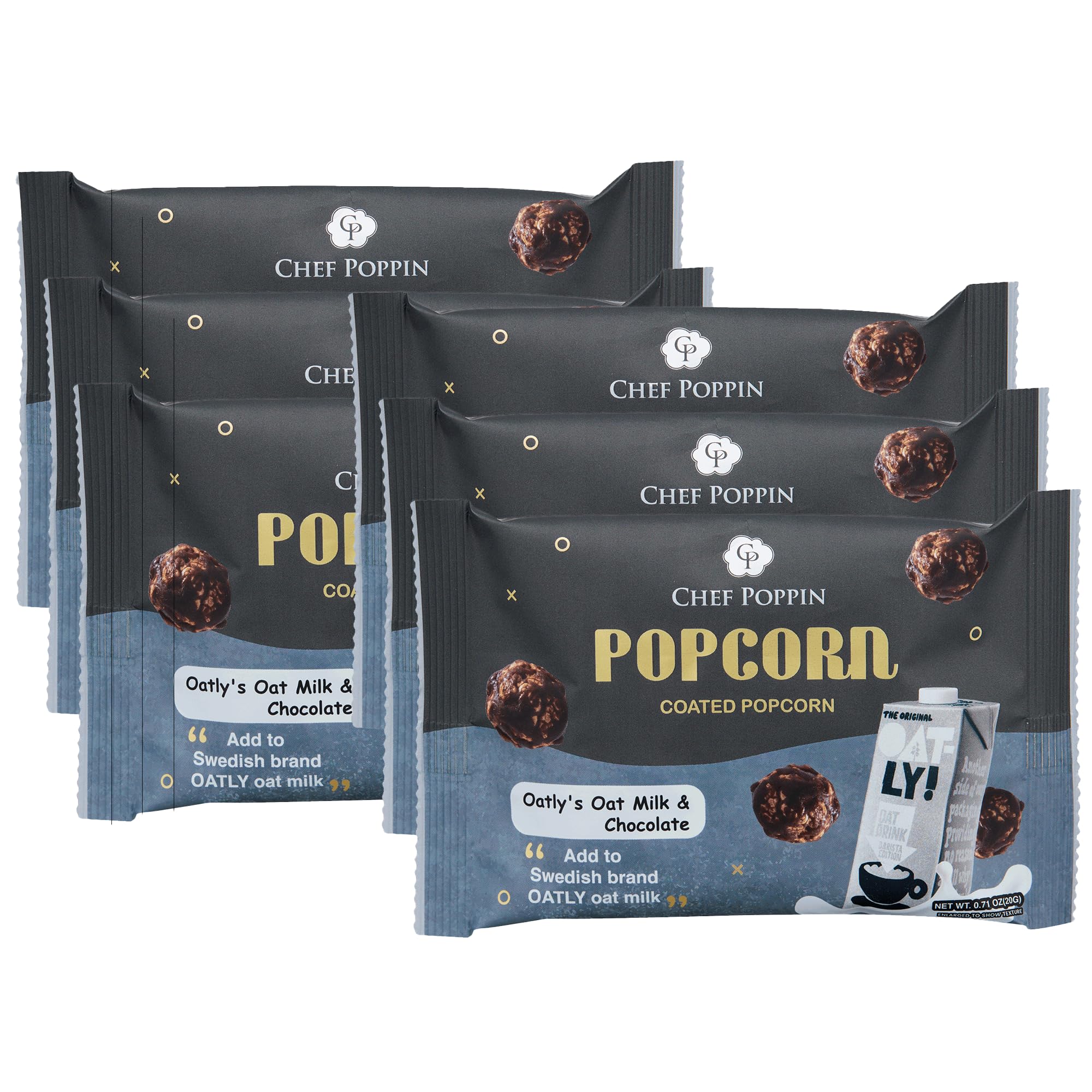 CHEF POPPIN Asian-Style Gourmet Flavored Popcorn, Non-GMO, Oatly's Oat Milk & Chocolate, 20g, 6 Pack, .71 oz each
