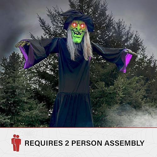Miniatura 9 de Haunted Hill Farm Bruja parlante animatrónica de 15 pies con luces activadas por tacto y sonido, funciona con pilas, decoración de Halloween al aire