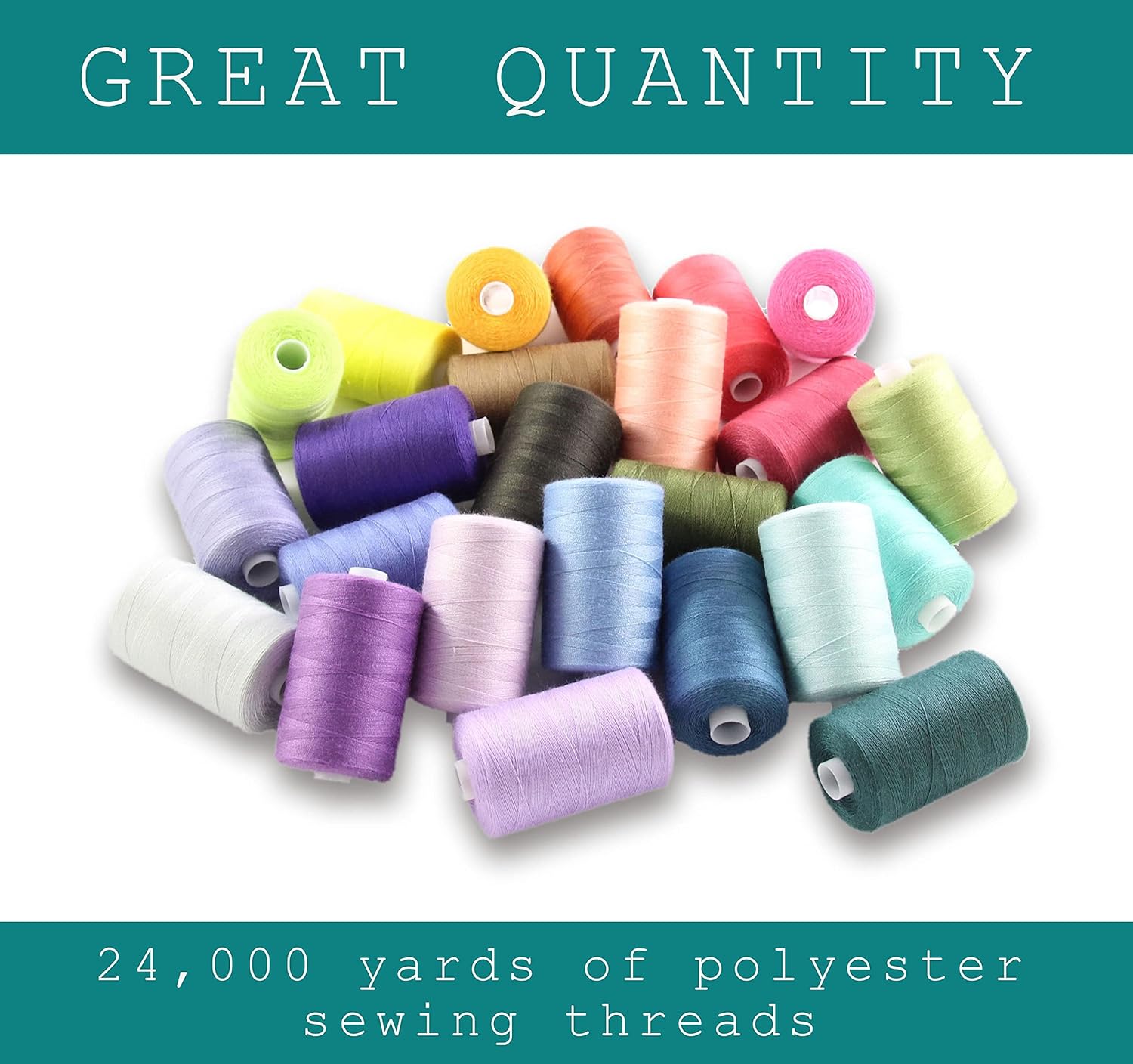 Bundle 48 Polyester Sewing Threads for Hand Stitching, Quilting & Sewing Machine - 1000 yds Per Spool - 44 Thread Colors Plus 2 Black & 2 White