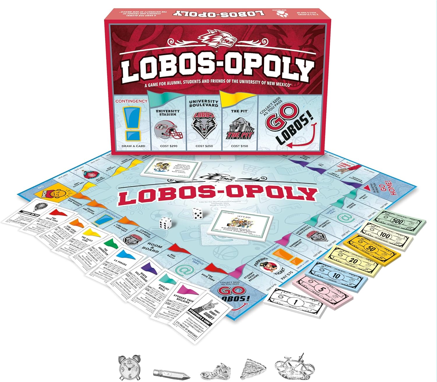 Late for The Sky Lobos-Opoly Board Game - University of New Mexico UNM Lobos Family Board Game, Campus Properties, Ages 8+, 2-6 Players, Traditional or 1-Hour Play