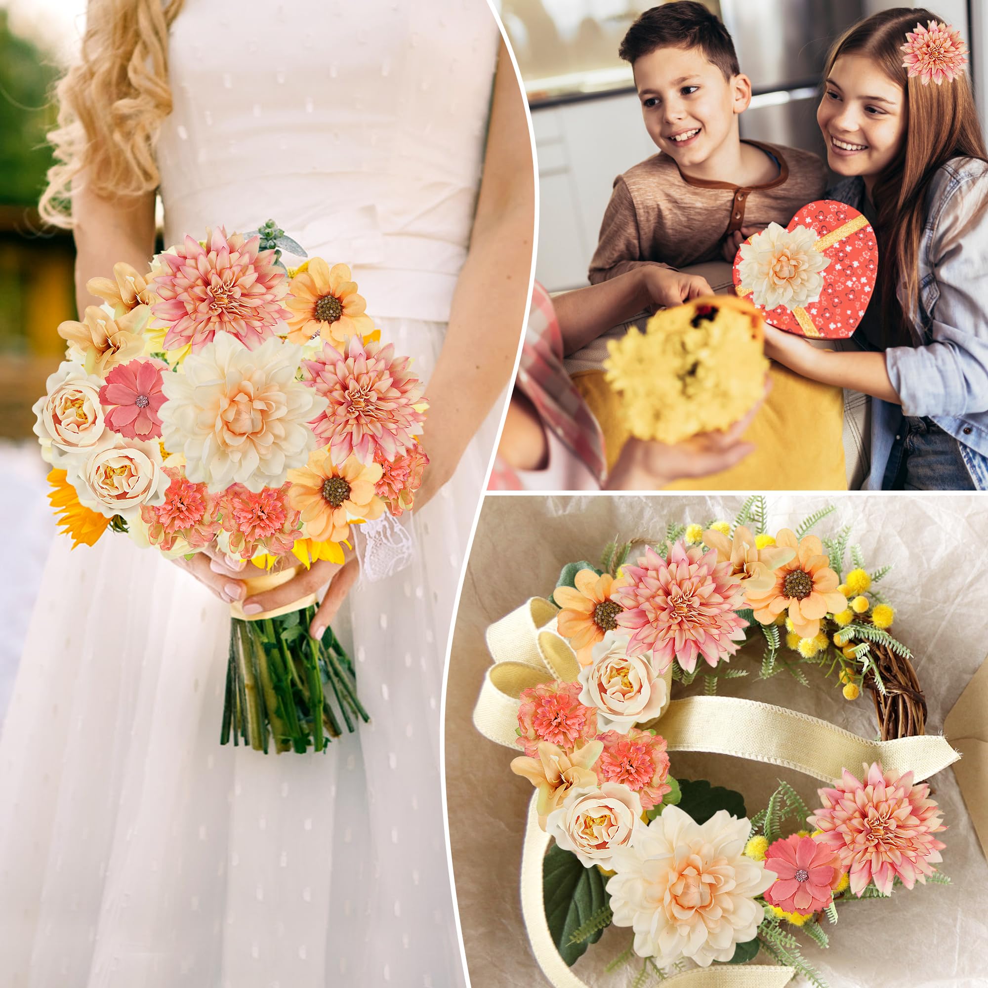LARDUX 24 PCS Artificial Flower Heads-Craft Fake flower Decoration Mini Silk orange Flower Heads Bulk Mix for DIY Wedding Party Hair Accessory Scrapbooking Home Decor - Image 3